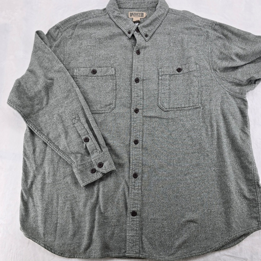 Duluth Trading Co Button Up Mens 3XL Shirt Grey Relaxed Fit Long Sleeve Cotton